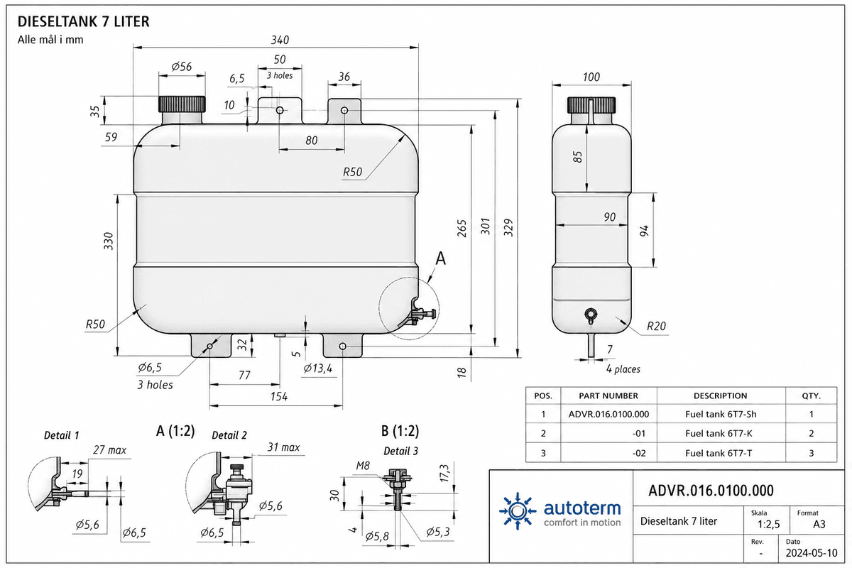 Autoterm drivstofftank 7 Liter